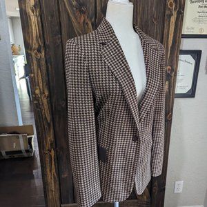 Rare Oscar de la Renta Wool and Leather Houndstooth Blazer (womens)